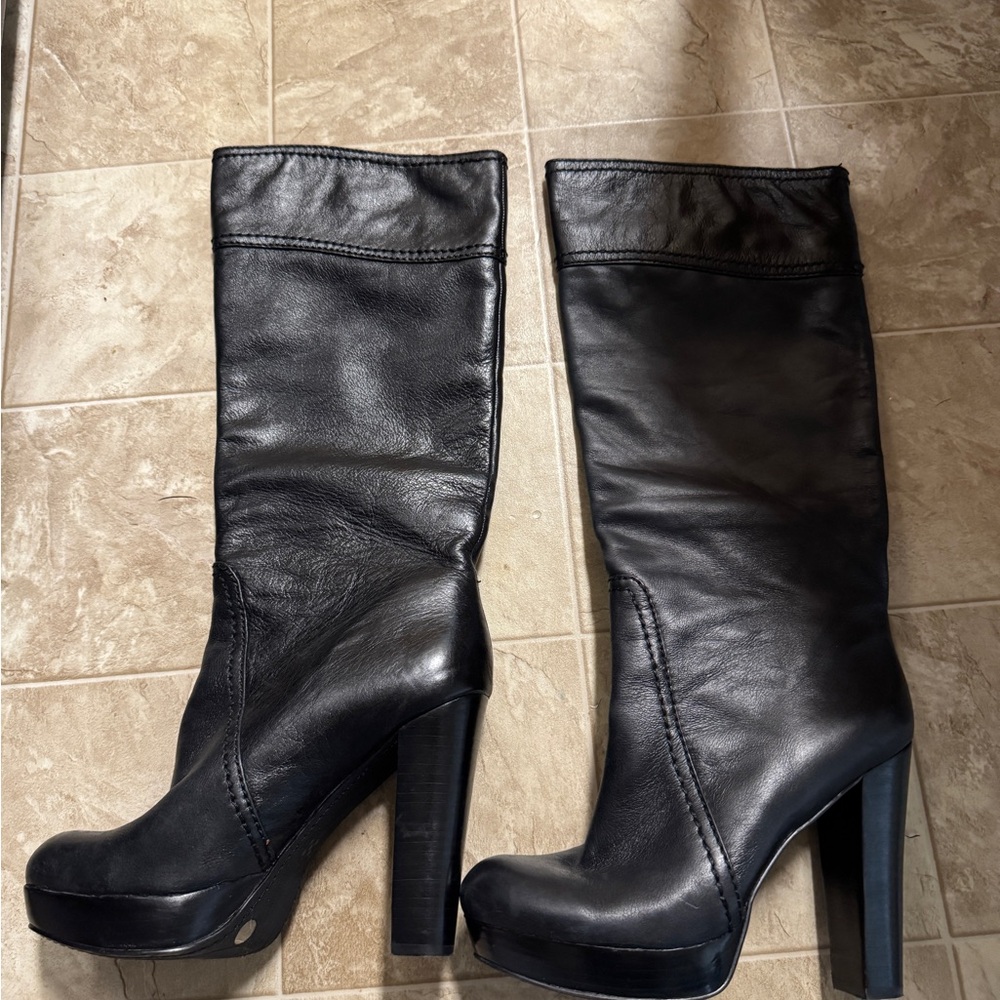 Vince Camuto Black Leather Mid Calf Boots